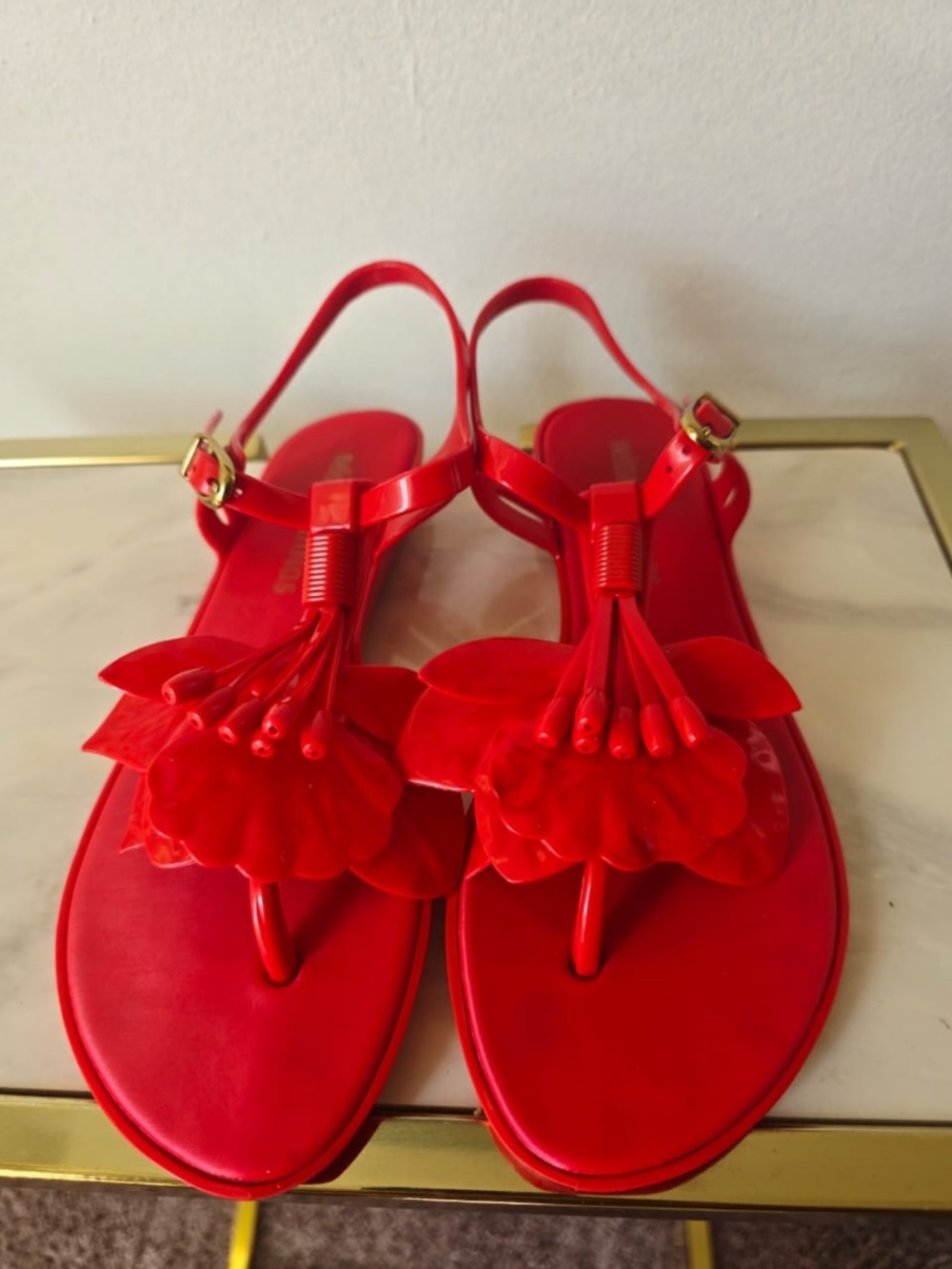 Melissa Red Solar Springtime Decorative Flower Appliqué Sandals Size 7